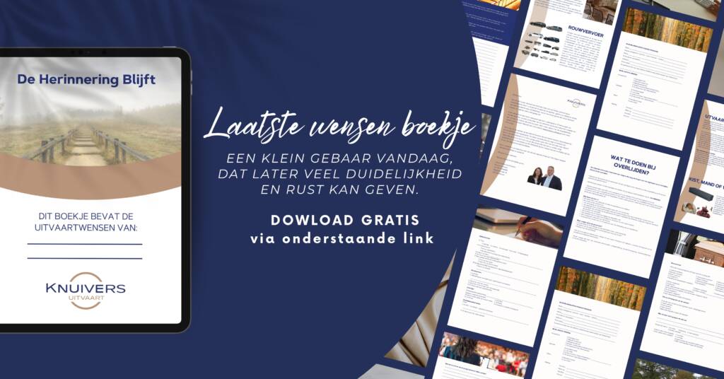 Een opengeslagen laatste wensenboekje om persoonlijke wensen voor een uitvaart in vast te leggen.